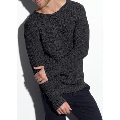 Mens Casual Sweater Ribbed Twist Pullover Knitted Jumper Winter Warm Slim Male Sports Simple Basic Section Loose Pure Color Top