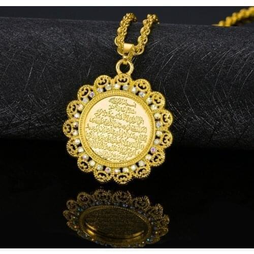 New Retro Arab Muslim Islam Arah Scripture Pendant Rhinestone Necklace Fashion Religious Jewelry