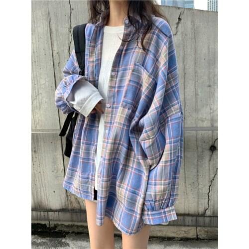 Spring and autumn new womens long-sleeved plaid shirt polo shirt women shirts for women shirt women