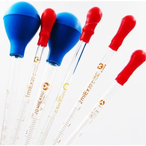 200pcs 0.5/1/2/3/5/10 ML Rubber Head Glass Dropper Glass Pipette Lab Dropper Pipet With Scale Line