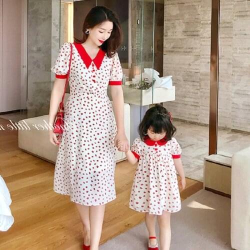 French Floral Printing Parent-child Dress Mother and Daughter Dress Summer 2021 Loose Dress Shirts for Mom and Me Family Look