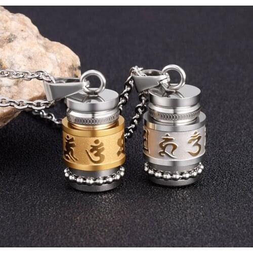 SOITIS Om Mani Padme Hum Buddhism Style Mantra Necklaces Spinner Pendant Necklace Men&Women Stainless Steel Chain Pendants