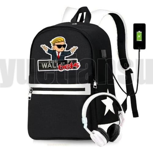 Sac A Dos Gamestop Backpack Hip Hop Back Pack USB Charging WallStreetBets Bookbag WSB Schoolbag Anime Mochila De Escola Do