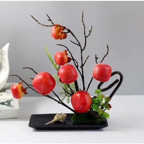 Modern Ceramic Vase+Red Persimmon Fake Flower Fruit Branches Coffee Table Furnishing Crafts Home Livingroom Figurines Decoration