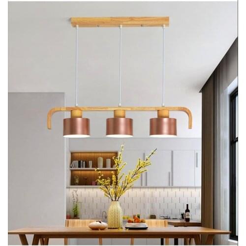 Modern LED Pendant Lights With Metal Lampshade For Dining Wooden Hanging Lamp Wood Kitchen Luminaire