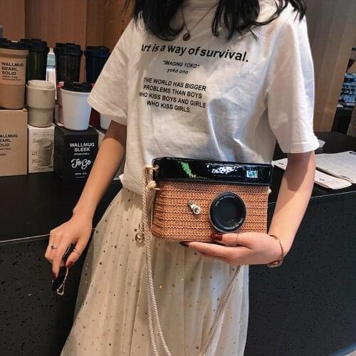 2021 new bag PU leather solid color shoulder bag fashion straw camera bag girl shoulder diagonal