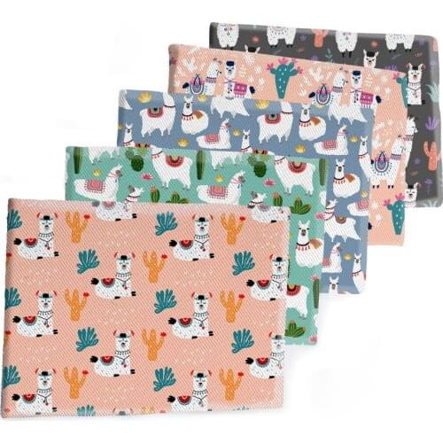 50*145CM Fabric Cartoon Animals Alpaca Printed Polyester Cotton Twill Fabric Patchwor Printed