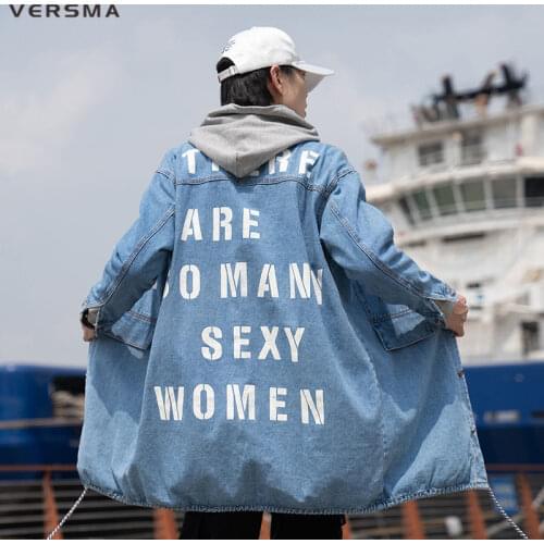 VERSMA High Street Hip Hop Rose Embroidery Denim Jacket Coat Men Korean Harajuku Long Motorcycle Men Jeans Jacket Dropshipping