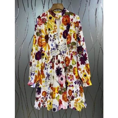 Hollow Out Sexy Dress 2021 Spring Summer Fashion Women Colorful Floral Print Long Sleeve Large Swing Casual Boho Dress Chic