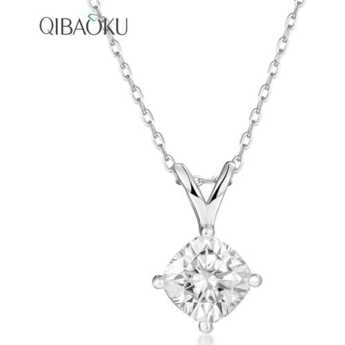 Real 925 Sterling Silver Necklace 6*6 Moissanite Wedding Fine Jewelry for Women AAA Zirconia Pendant with Long Chains