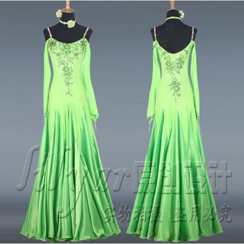 Ballroom Dance Competition Dresses Women Green Dress Dance Costume Big Skirt HemParty Dancer Singer Ballroom Dance Dress BL1900