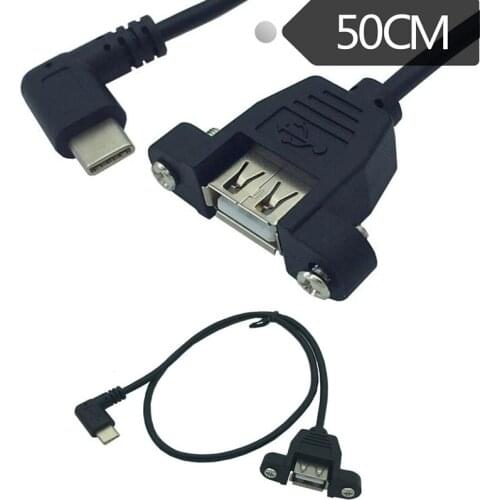 0.5m 50cm USB 2.0 A female panel mount to type-c right angled male extension cable