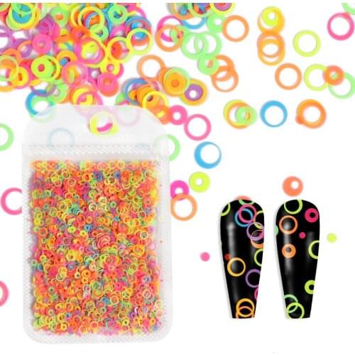 1Bag Fluorescence Hollow Circle Sequins Neon Round Nail Glitter Flakes 3D DIY Colorful Slice Nail Art Decorations Accessories