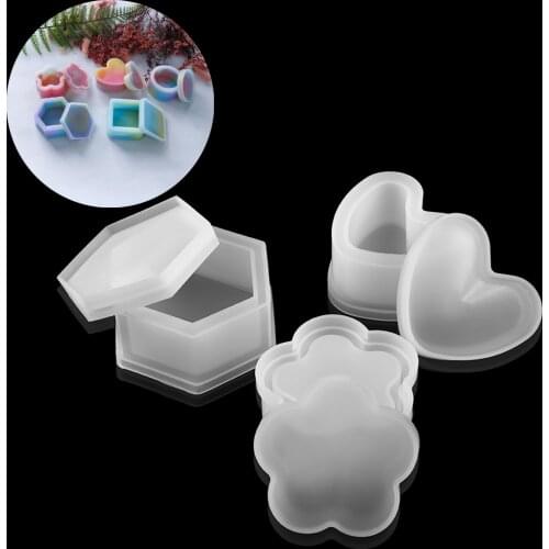 1pc Round Hexagonal Storage Box Mould Heart Shape Candy Jewelry Crystal Resin Molds Silicone For DIY Jewelry Making Epoxy Moulds