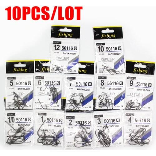 10PCS/Lot 1/0#-14# HardnessBrand Fishing Hook Brand Baitholder Fish Hooks BAITHOLDER Black Color Jig Big owner