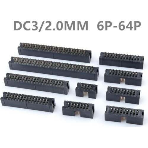 10PCS IDC/JTAG 2.0 DC3 Male Pin PCB Header Connector 2*3/4/5/6/7/8/26/40/50/60P Straight Shrouded Socket Box header pitch 2.0mm