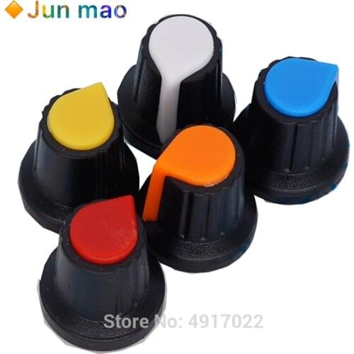 30PCS/lot WH148 potentiometer knob cap ( copper core ) 15X17mm 6mm Shaft Hole AG2 Yellow Orange Blue White Red 5value*6PCS=30PCS