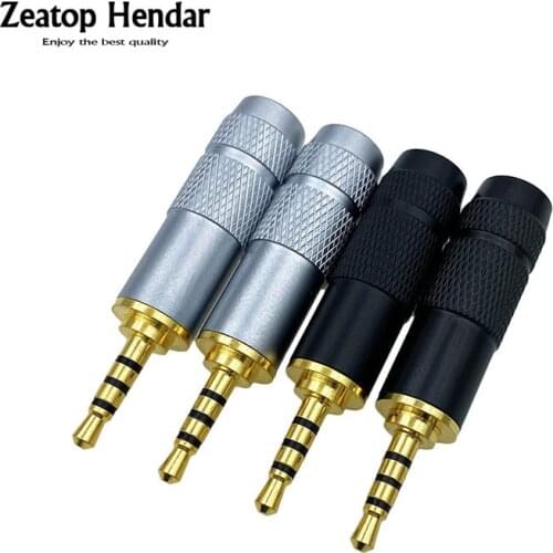 4Pcs 2.5mm 4 Pole Stereo Male Plug Solder DIY Connector for 6MM Headphones Speaker Cable Adapter Black Shell