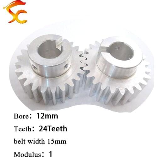 50PCS/LOT 3D printer pulley modulus 1 24 teeth bore 12mm 24 tooth timing pulley fit for belt width 15mm M1-24Teeth-12mm