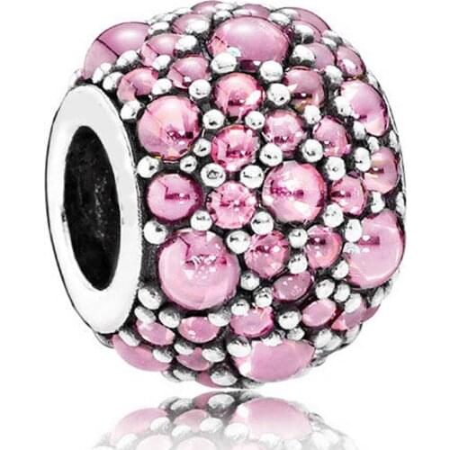 Authentic S925 Bead Shimmering Droplets Charms for Pandora Bracelet Bangle Pink CZ Girl Gift