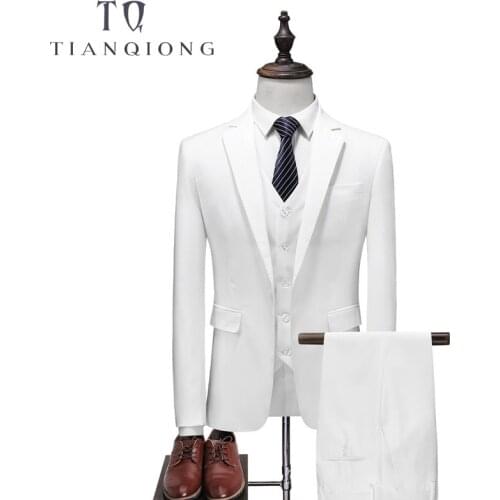 White 4 Piece Suit Men Korean Fashion Business Mens Suits Designers 2018 Slim Fit Wedding Suits for Men Jacket+Vest+Pants+ Tie