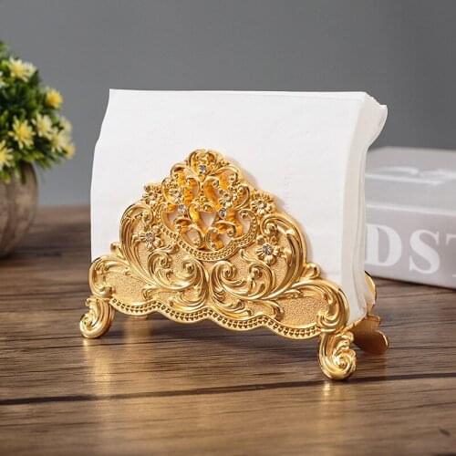 Shiny Gold Plating Jeweled Metal Napkin Holder Elegant Silver Plated Rhinestones Beweled Zinc Alloy Stand Tissue Paper Holder