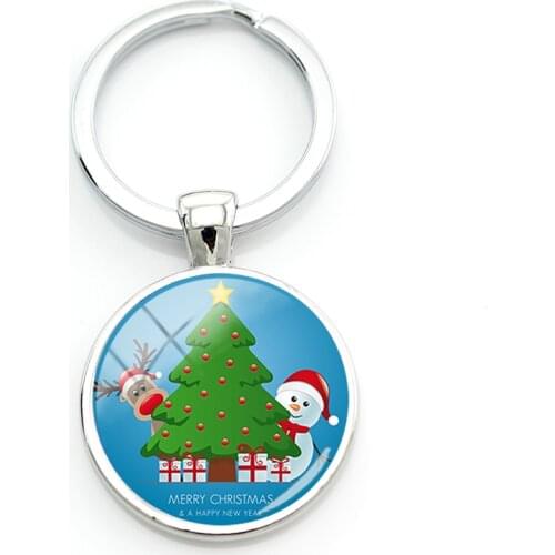 TAFREE Merry christmas gift Happy new year cartoon Keychains Glass Beads pendant Key Chains Car Key Rings party gift CM831