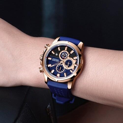 MEGIR Men Sport Watch Chronograph Silicone Strap Quartz Army Military Watches Clock Men Top Brand Luxury Male Relogio Masculino