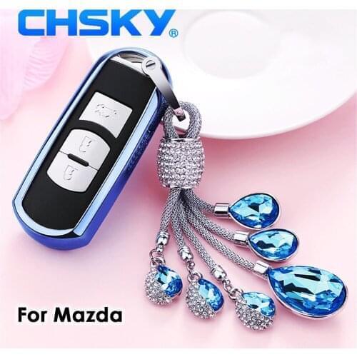CHSKY Car Styling TPU Car Key Case Cover For Mazda 6 MX5 626 CX-5 Atenza CX-7 CX-9 Car Key Shell Car Accessories Crystal Chain