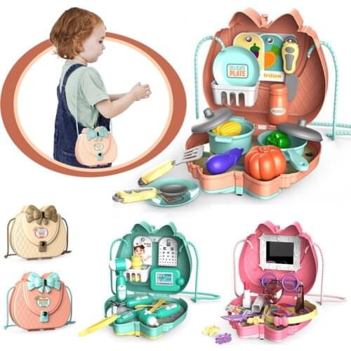 Kids Simulation Kitchen Foods Plastic Toys Pretend Play Doctor Props Girls Make Up Game Play House Set Shoulder Bag Girls Toys