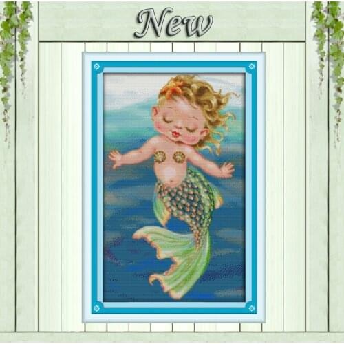 The little mermaid Baby Wall Decor Paintings Counted Print on canvas DMC 14CT 11CT Cross Stitch Needlework Kits Embroidery Sets