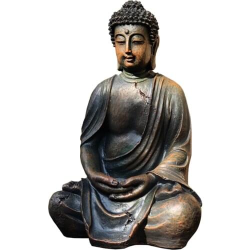 [HHT] Retro Resin Crafts Buddha Statue Zen Garden Buddha Sculpture Feng Shui Ornaments Vintage Home Decoration