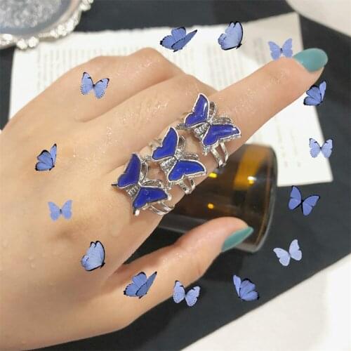 Trendy Color Changing Ring Change Colors with Changes In Body Temperature Butterfly Finger Ring Cute Birthday Gifts for Girls