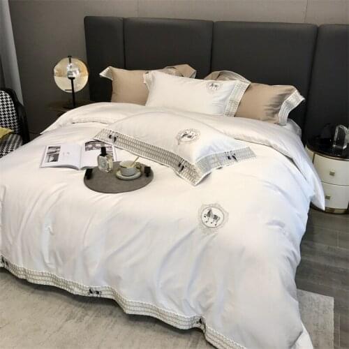 Luxury Simple Hotel Style 100S Egyptian Cotton Horse Embroidery Bedding Set Duvet Cover Bed Linen Pillowcases 4Pcs Home Textiles
