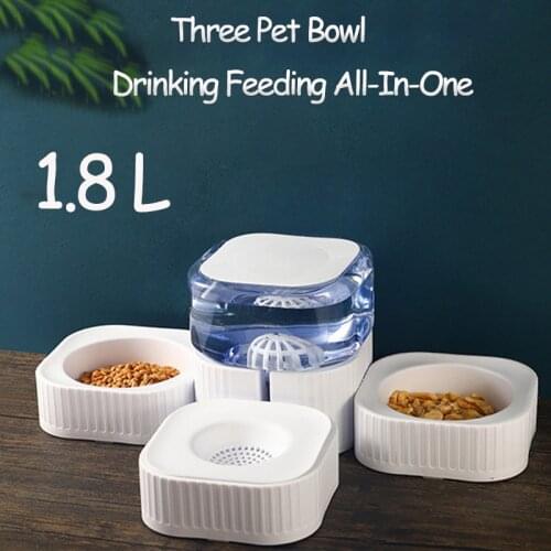 Pet Cat Bowl Water Dispenser Automatic Feeder Waterer For Dogs Cats Three Pet Bowl Drinking Feeding All In One Cat Accessories