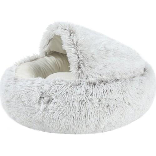 Pet Dog Cat Bed Round Plush Cat Warm Bed House Soft Long Plush Bed For Small Dogs For Cats Nest 2 In 1 Cat Bed