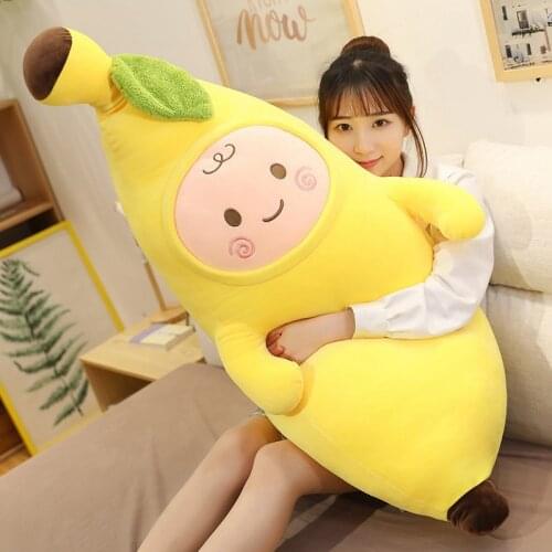 Creative Smile Banana Plush Toy Soft Stuffed Cartoon Plant Fruits Banana Doll Long Pillow Cushion Home Decor Kids Christmas Gift