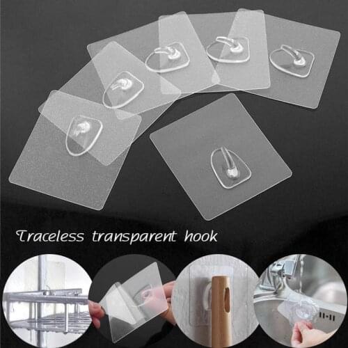 5-10Pcs Transparent Adhesive Hook Strong Door Wall Hangers Hooks For Wall Hanging Storage Kitchen Bathroom Accessories