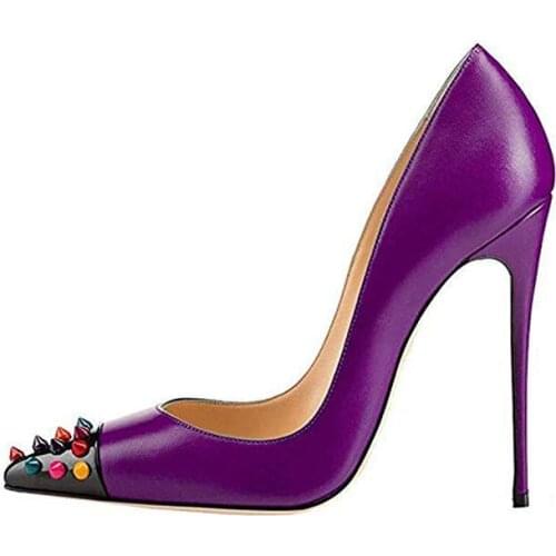 Fashion Pump Women Sexy Pointed Color Rivets Elegant Wedding Shoes High Heels
