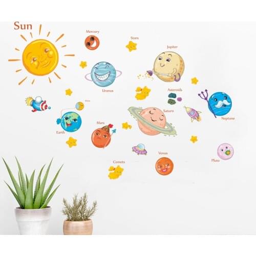 Cartoon Universe Planet Wall Stickers For Kids Room Study Room Bedroom Decoration Wallpaper Mural Home Decor Living Room Decals
