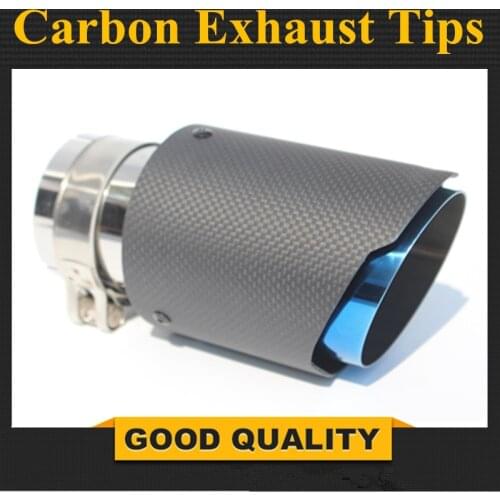 New Carbon Fiber Tail Throat Blue Straight Edge 63-89mm Single Carbon Fiber Car Exhaust Pipe Muffler End Tip Tailpipe