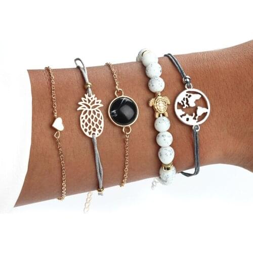 5 PCS/sets New 2020 Bohemian Turtle Beaded Bracelets for Women Simple Heart Shape Braided Rope Bracelet Female Jewelry