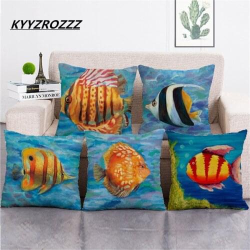 Ocean Fish Oil Paint Cushion Covers Starfish Dolphin Pillow Cases Colorful Marine Life Pillow Covers Bedroom Sofa Decoration