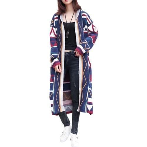 Autumn Fashion Cardigan Sweater Windbreaker Jacket Women Loose Plus Size Geometric Print 2021 Knit Long Casual Female Clothing