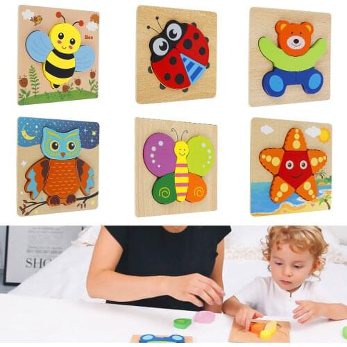 6 Pcs Puzzles Educational Wooden Animal 3D Puzzle Jigsaw Early Educational Puzzles For Toddlers Kids 3 Years Old Boys Girls