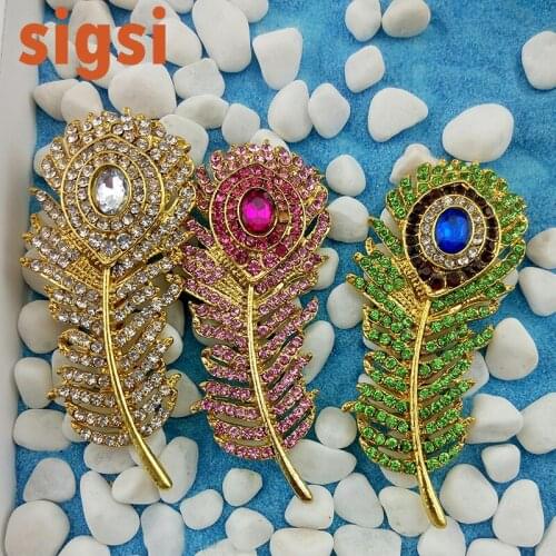 Popular vintage 65mm jewellry accessories gold tone leaf pin rhinestone Korea Safety pin