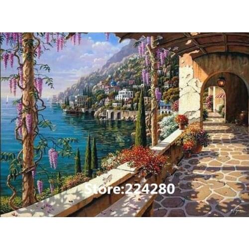 Needlework Cross stitch,14CT Unprinted Scenery Seaside Gallery for Embroidery kits Cross-Stitching,Art DIY Handmade decor