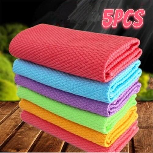 1/5Pcs 30*40cm Microfiber Cleaning Towel Absorbable Glass Kitchen Cleaning Cloth Wipes Table Window Car Dish Towel Rag