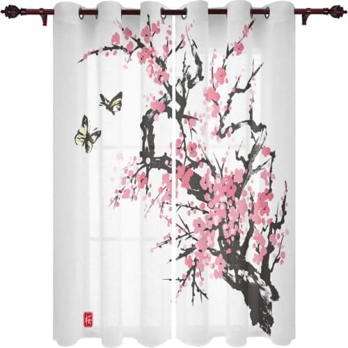 Outdoor Curtains Cherry Blossom Butterfly Pink Living Room Kitchen Curtain Drape For Patio Garden Gazebo Yard Valance Cutains