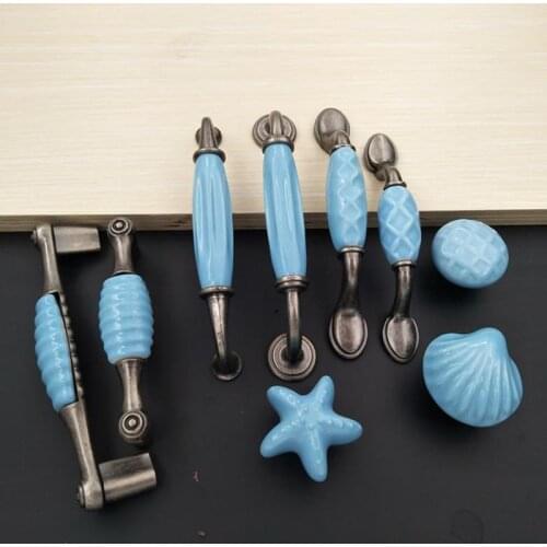 LCH Mediterran Style Blue76MM 96MM 128MM Garden European Style Mediterranean Blue CERAMIC HANDLES Porcelain Drawer Door Pull
